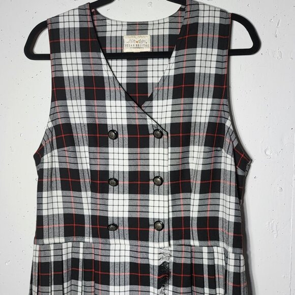 Vintage Susan Bristol Plaid Fringe Sleeveless Maxi Dress 8 Grunge Dark Academia - Picture 4 of 13